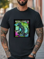 Neon Lizard T-Shirt Cyberpunk Glitch Reptile Futuristic Unisex Casual T-shirt