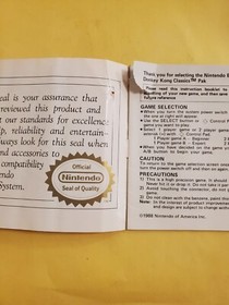 Donkey Kong Classics (NES, 1988) Instruction Manual Only