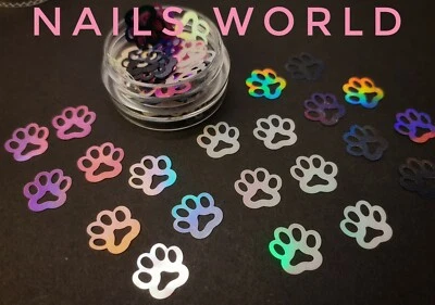 Paw Print Puppy Iridescent 24 Colours Nail Art Glitter Holographic Manicure UK