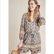 Anthropologie Boho Poppy Long Sleeve Printed Romper NWT Size S