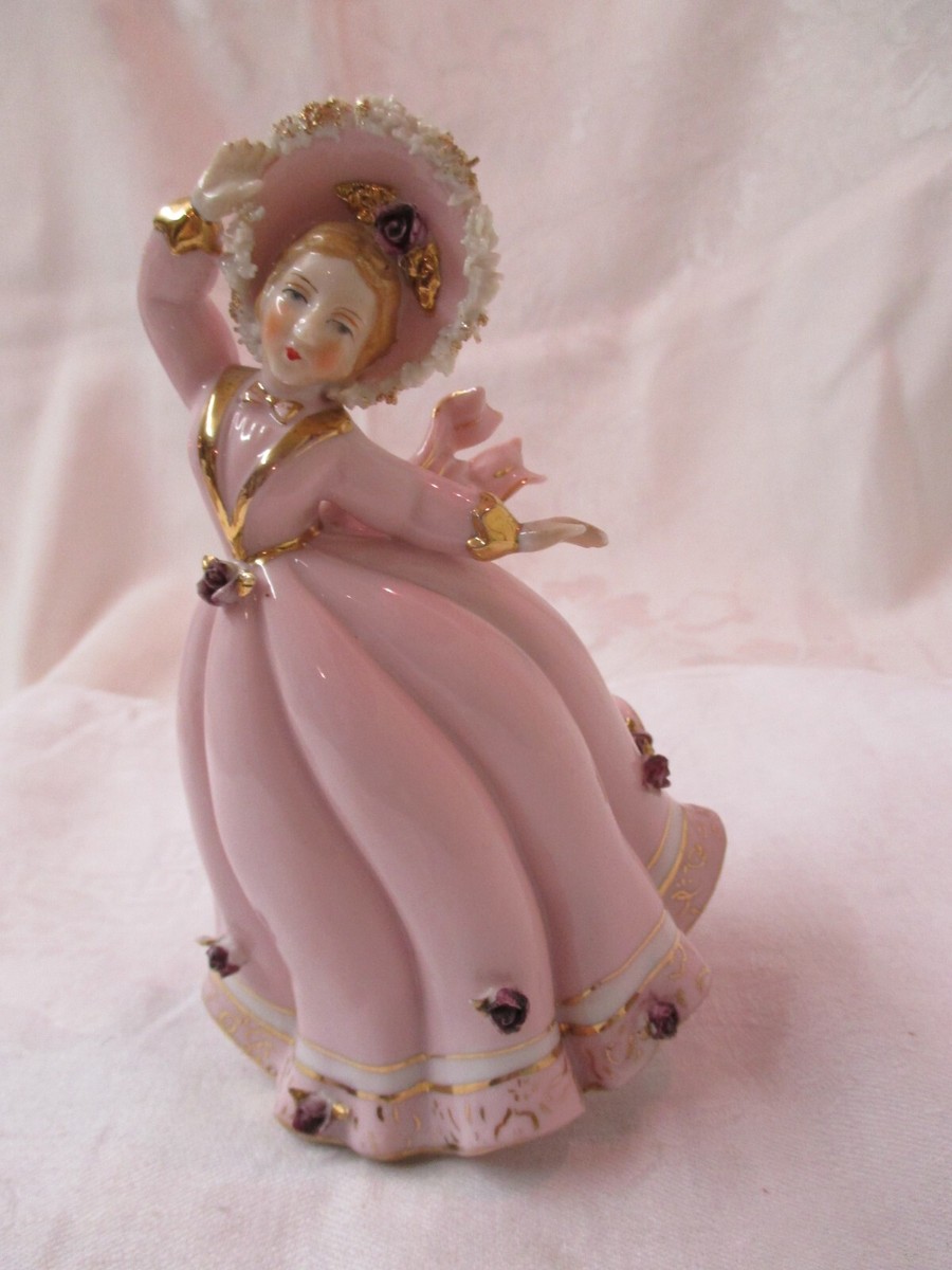 Vintage 1955 Lefton Windblown Girl pink dress figurine Rare | eBay