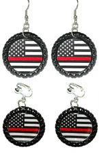 Firefighters Remembrance Bottle Cap Pierced or Clip on Dangle Earrings (CAP016)