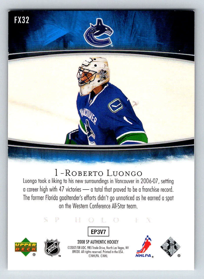 2007-08 SP Authentic Holoview FX #FX32 Roberto Luongo (ref 192879) - Image 2 of 2