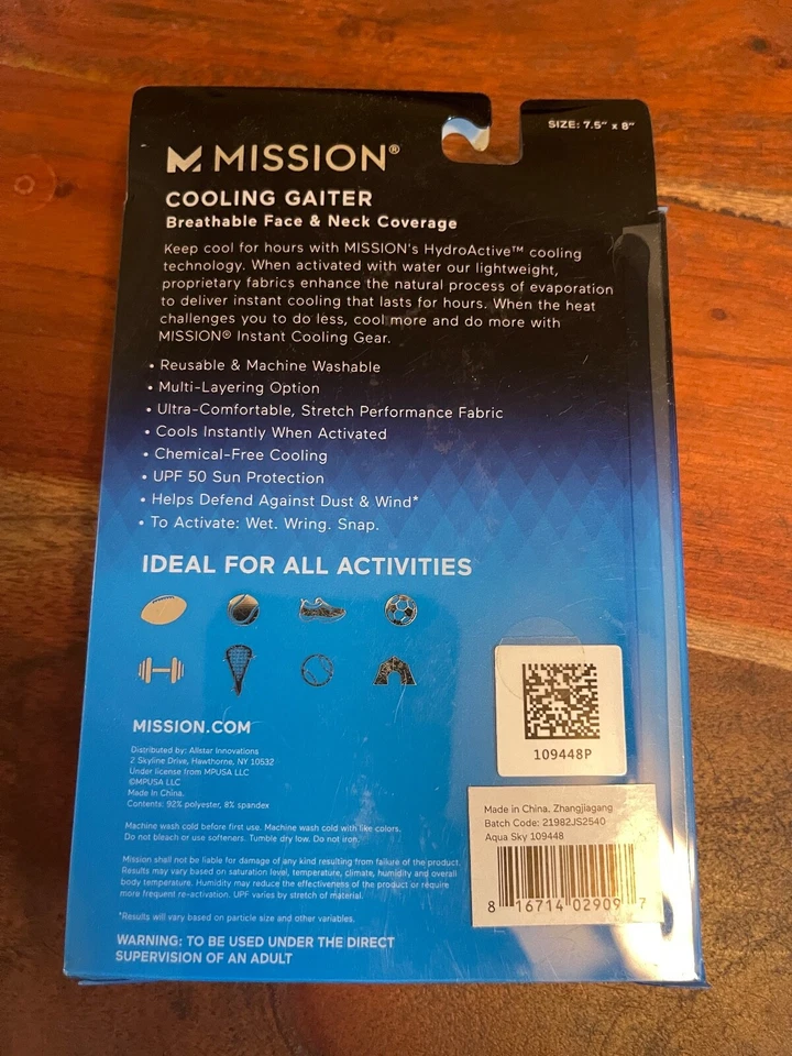 Novo Mission Cooling Gaiter Rosto e Pescoço Cobertura Teal Juventude 5 e acima - Imagem 2 de 2