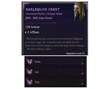 Diablo 4 S9 Harlequin Crest Mythic Unique Helm 6 Eom Lac Ton Rune Crafting Set