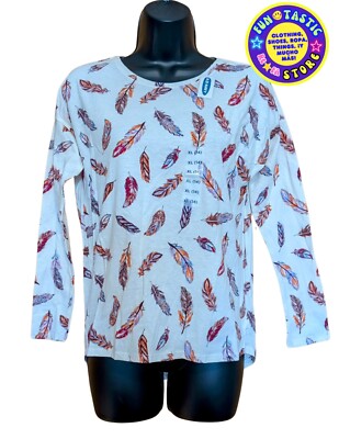 WOMENS BLOUSE. OLD NAVY. LONG SLEEVE, CREAM & FEATHER DESIGN. Sz XL (14)