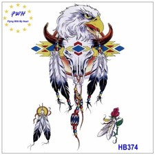 Eagle Dream Catcher Feather Cow Skull Owl Body Arm Temporary Art Tattoos