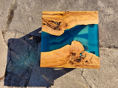 Ocean Blue Epoxy River Table ? Live Edge Walnut Wood Handmade - Picture 4 of 5