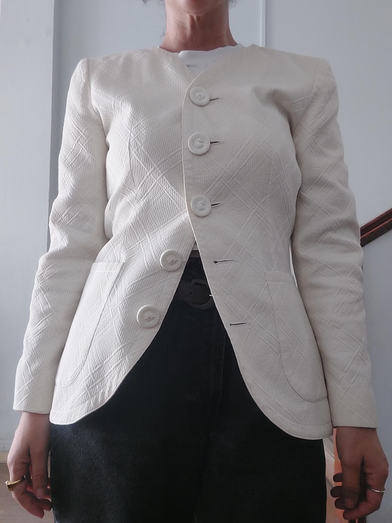 Blazer Vintage Splendido YSL Yves Saint Laurent Variante Bianco Giacca Texturizzata