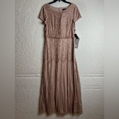 NWT Adrianna Papell Womens Rose Gold Beaded Blouson Gown Dress SIZE 4 | eBay