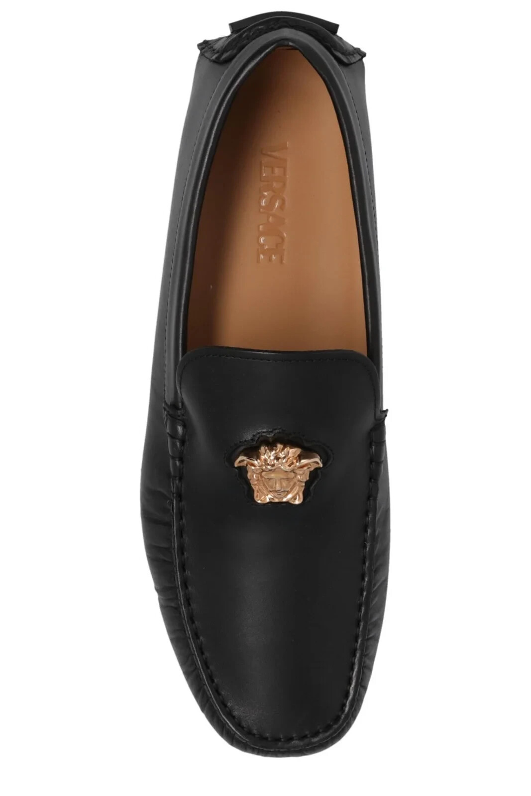 $725 MSRP- Versace Driver Vitello 10037011A00693 Nero-Oro Size 42 - Authentic image 2