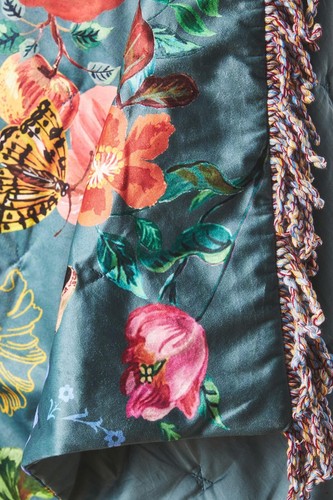 Nathalie Lete Velvet Throw Blanket Anthropologie Woodland Mushrooms Fringe NEW - Picture 3 of 4