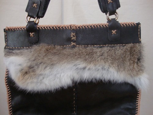 Vintage Bag Leather Fur BOHO Crossbody Hippie Festival Shoulder Purse NWOT - Picture 2 of 4