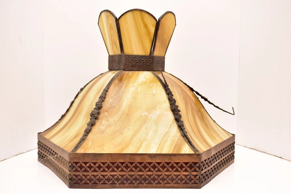 ENORME Colgante Victoriano Mármol Curvado Vidrio Mármol Techo Pantalla Luz Foto 2 de 4