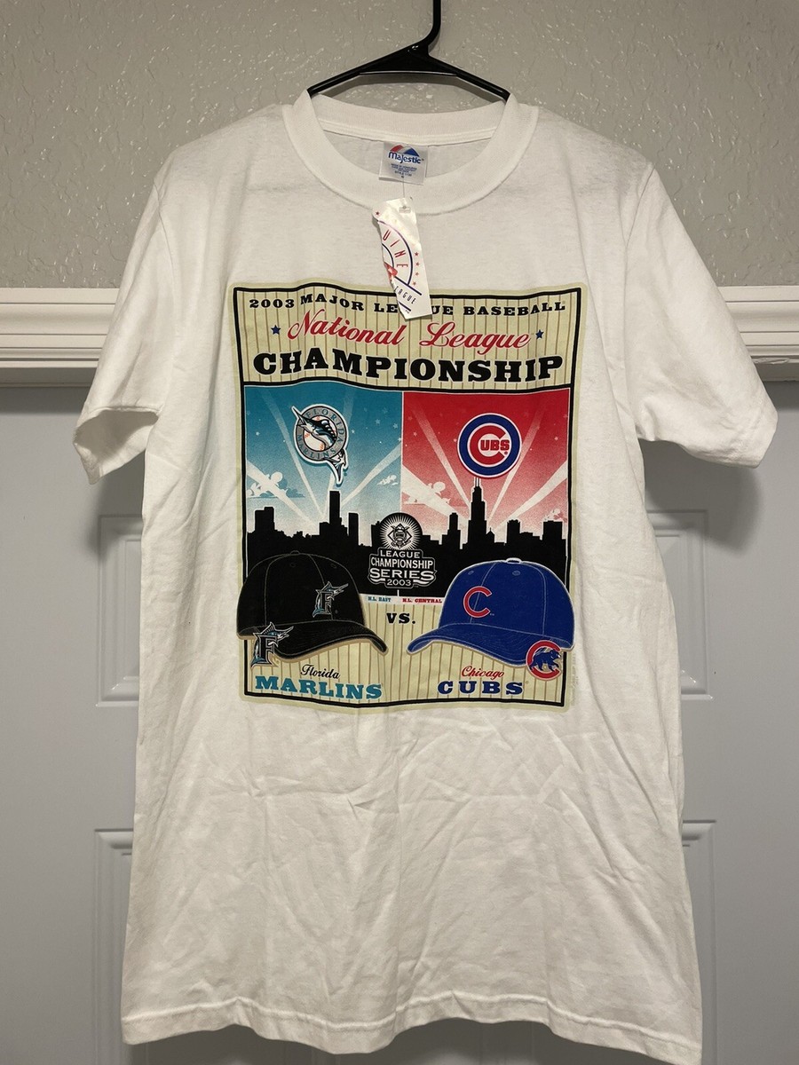 Chicago Cubs 2003 NL Championship Series Marlins Skylines Majestic T shirt  SZ L