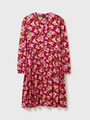Crew Clothing Company rot Blumendruck Hira Midi Shirt Kleid UK 12 NEU neu mit Etikett