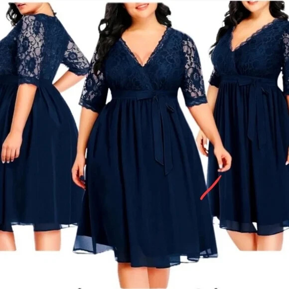 nwt PINUP FASHION chiffon+lace dress 16W navy prom special occasion 1X