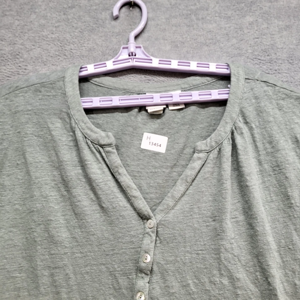 Camiseta pulóver manga corta Henley 100 % lino verde grande Joie para mujer Foto 3 de 4