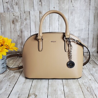 DKNY Dome  Leather Bag Satchel Purse Tan