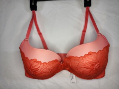 Adore Me Underwire Push Up Bra Size 34DD Pink Orange Back Clasps Brand New
