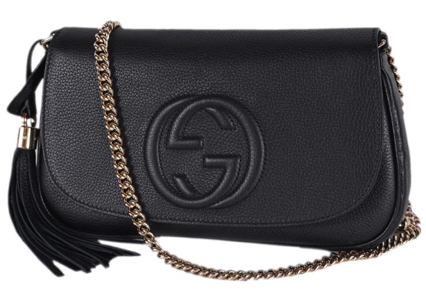 Gucci Soho Disco GG Black Calf Leather Tassel Chain Crossbody Bag