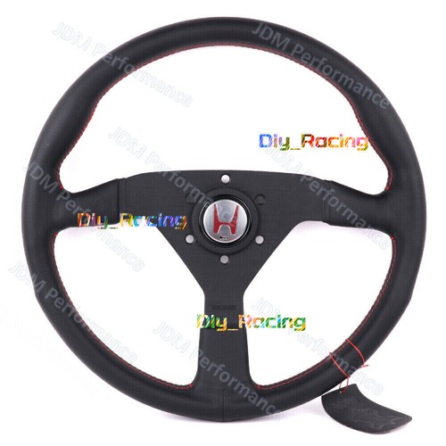 350mm 14' MOMO MonteCarlo Genuine Leather Red HSport Steering Wheel - Picture 1 of 11