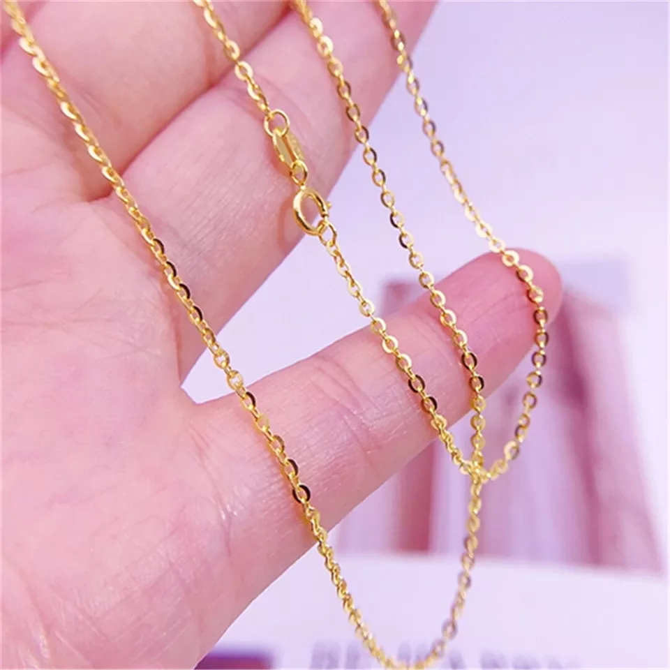 Pure Au750 18K Yellow Gold Chain Lucky Thin O Link Necklace 17.9
