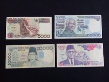 INDONESIEN 5000 + 10000 + 20000 + 50000 RUPIAH Banknoten - zirkuliert