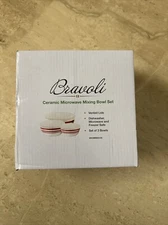 Bravoli Ceramic Microwave Mixing Bowl Set Vented Lids 3 Bowls Dishwasher Freezer