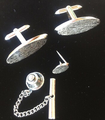 DOLAN BULLOCK Vintage Brushed Sterling Silver Cufflinks and Tie Tack Set, Cool!