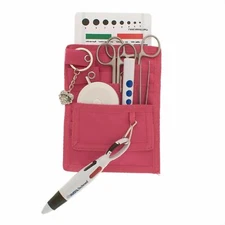 4 Pockets Nurse Organizer Pouch w/ Stainless Silver/White Medical Instrument Kit