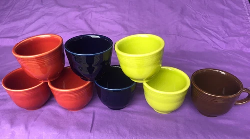 8 VTG LOT Fiesta Ware Homer Laughlin HLC Coffee Tea Cups Blue Orange Brown Green