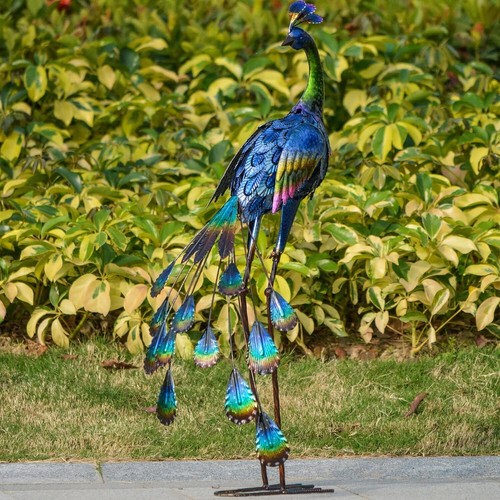 Peacock Metal Yard Art 35 Inch Blue 3D Outdoor Decor Gift for Mom Garden - Picture 8 of 10