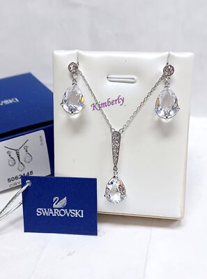 Swarovski Vintage Set Drop Shape Necklace/Earrings CLEAR Crystal