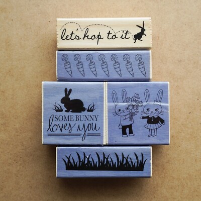 Easter Wood Block Stamp Set ~ Easter Bunny Stamps 5 Pc