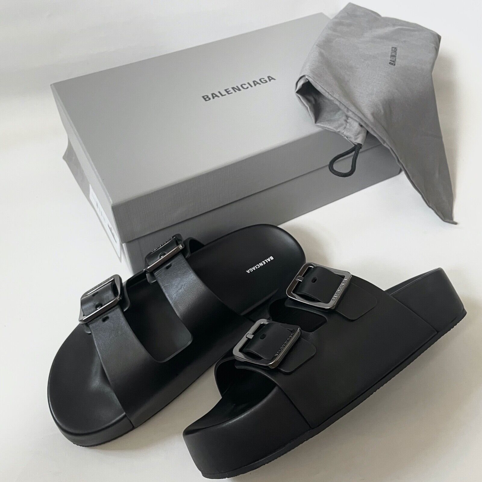 BALENCIAGA Mallorca Platform Leather Sandals Slides Black Size 40 US 10