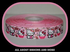 7/8 INCH HELLO KITTY PINK STRIPE CUPCAKE GROSGRAIN RIBBON-1 YD
