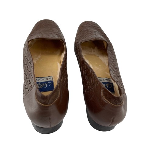Brown Leather Basket Weave Shoes Selby Vintage Square Toe Block Heel Size 10 AA - Picture 7 of 10