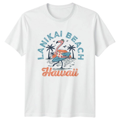 Lanikai Beach Hawaii Flamingo Surfer Sommer Urlaub T-Shirt