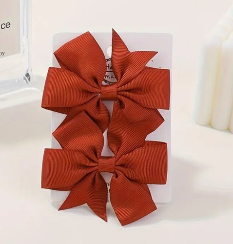 Orange Rust Hair Bow Clips Grosgrain Ribbon Pinwheel Bow Girl Hair Barrette Set - Picture 2 of 6