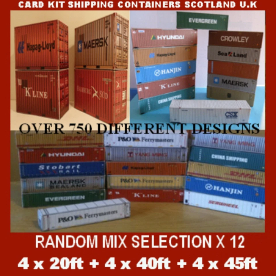 Model Rail Shipping Container Card Kits OO Scale 1:76 x12 Mixed 20ft 40ft 45ft  - Image 2 of 4