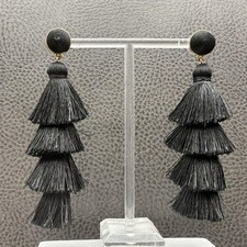 BaubleBar Earrings Black Tiered Tassel Drop S...