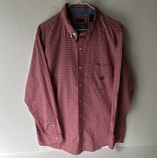 Chaps Men’s long sleeve button down Red/White Check dress shirt Cotton Pocket L