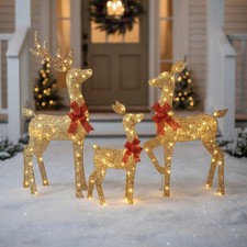 3-Piece Lighted Gold Reindeer Set - 145 LED Family for Outdoor Holiday Magic