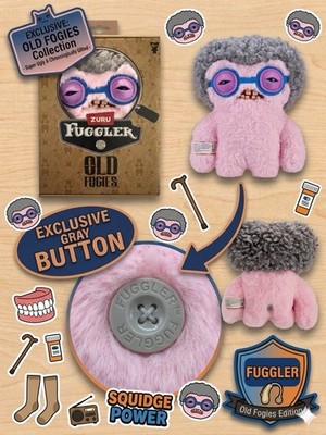 CATCH ME Fuggler Old Fogies Gray 9 Inch Plush SQUIDGE Gray Button Hole Variant