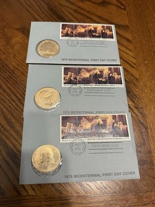(3) 1976 Bicentennial First Day Cover Stamps and Medal with Thomas Jefferson