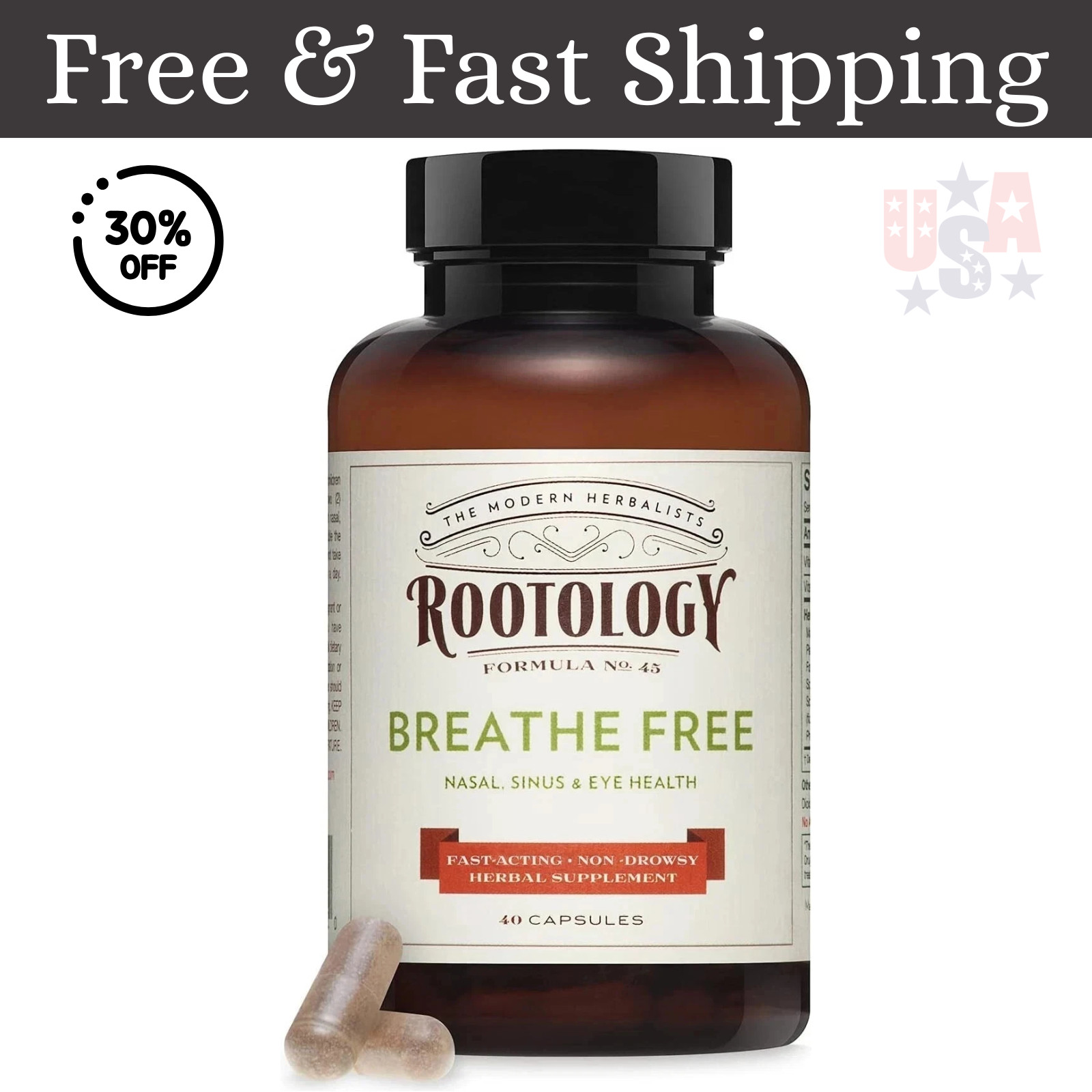 Rootology Breathe Free - Natural Nasal & Sinus Relief - Fast-Acting, Non-Drow.
