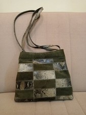 Borsa Tracolla Vintage Enrico Coveri Viale Morin Camoscio Patchwork Verde Pitone