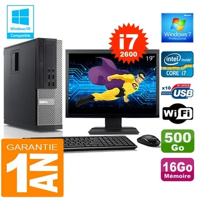 PC DELL 990 SFF Core I7-2600 Ram 16Go Disque 500 Go Wifi W7 Ecran 19" - Photo 1/4