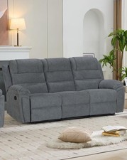 Venice Fabric Recliner 3 Seater Sofa Grey-3 Seater Fabric Manual Recliner Sofa